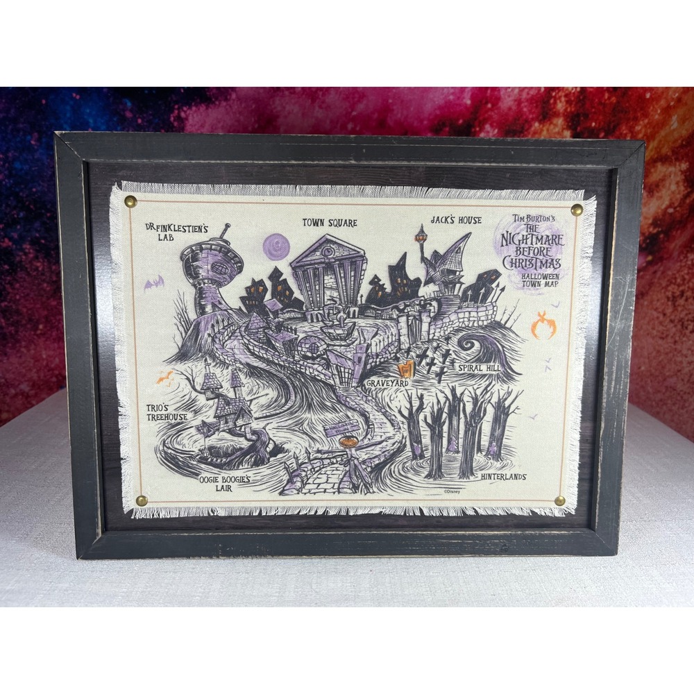 2020 Disney Nightmare Before Christmas Halloween Town Map Framed 16.5x12.5